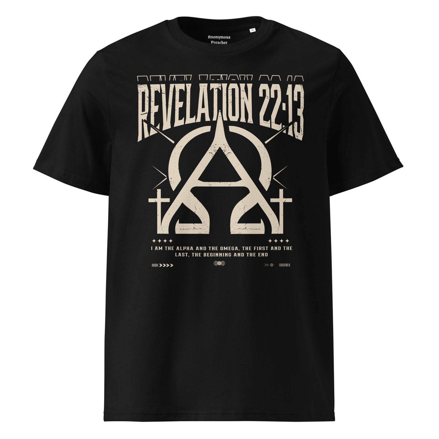 Gym graphic tee with bold Alpha Omega artwork