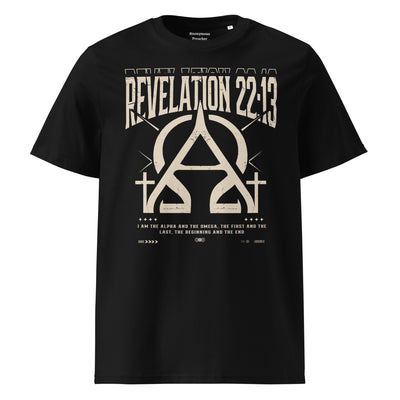 Gym graphic tee with bold Alpha Omega artwork